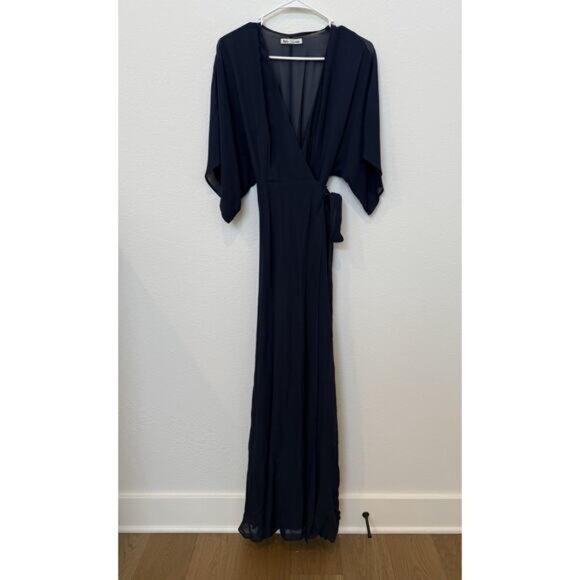 Reformation Winslow Wrap Dress Navy Maxi Kimono Sleeve Large - Picture 2 of 7